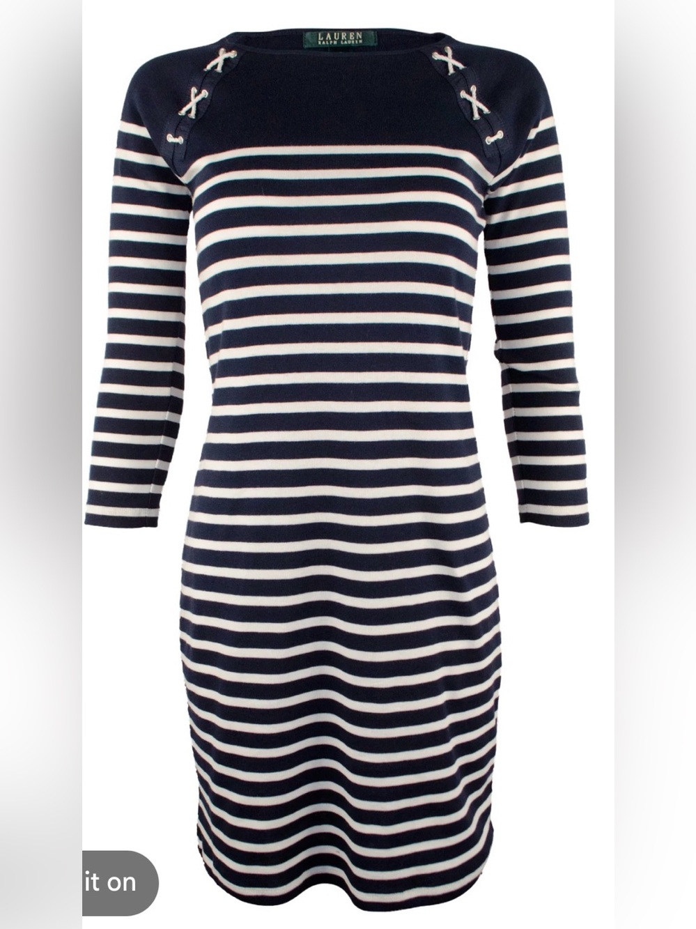 Lauren Ralph Lauren Navy and White Striped Long-Sleeve Knit Dress